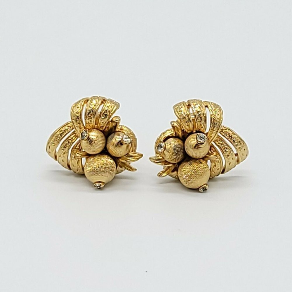 Corocraft Clear Rhinestone Berry Textured Earrings